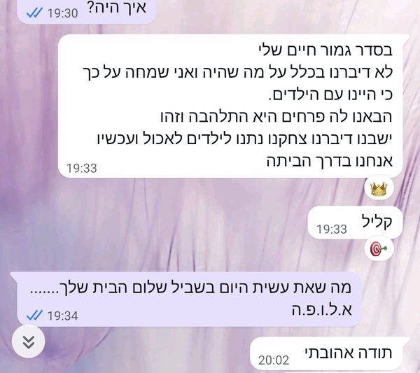 הודעה מאמא: לא דיברנו בכלל על מה שהיה, ישבנו, דיברנו, צחקנו, ועכשיו אנחנו בדרך הביתה